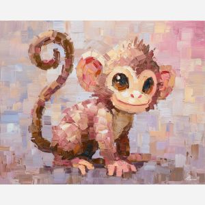 kawaii monkey pixel, curled tail sprite, mischievous smile, cute brown animal, pastel pixel art, chibi monkey, adorable creature, tiny pixel icon