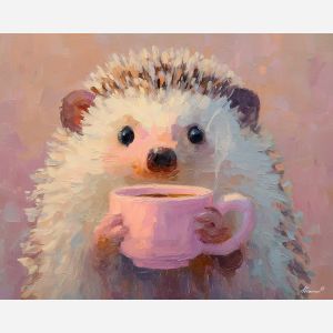 kawaii hedgehog pixel, hot cocoa mug, pastel drink sprite, chibi hedgehog, cozy moment, cute animal sipping, adorable winter pixel art