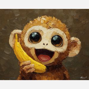 kawaii monkey pixel, banana eating sprite, cute monkey activity, bright yellow banana pixel, chibi animal snack, adorable fun scene