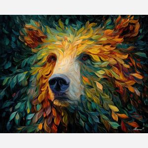 fantasy bear,forest guardian,oil painting,afremov style