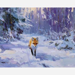 dreamy, vision, fox, palette knife, oil painting, impasto, thick paint, textured surface, expressive art, painterly style, material depth, visual rhythm, contemporary art, hand painted, layered pigment, atmospheric, modern composition