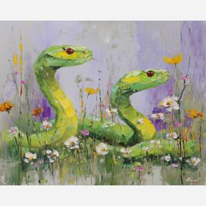 spring, moment, spring animals, snakes, wildlife art, nature scene, bright colors, palette knife, oil painting, impasto, textured surface, animal painting, springtime, modern wildlife art, painterly style, seasonal art, expressive painting
