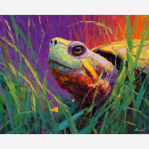 warm, meadow, spring animals, turtles, wildlife art, nature scene, bright colors, palette knife, oil painting, impasto, textured surface, animal painting, springtime, modern wildlife art, painterly style, seasonal art, expressive painting