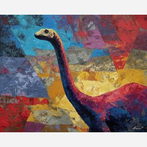 dinosaur, modern art, palette knife, oil painting, impasto, textured surface, contemporary, expressive, visual art, creative, abstract, painterly, bold colors, concept art, illustrative, graphic