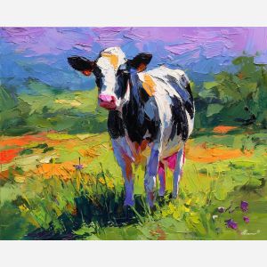 cow, palette knife, oil painting, impasto, textured surface, artwork, expressive, modern, creative, visual art, illustration, bold colors, painterly, contemporary, graphic, conceptual