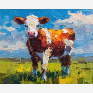 cow, palette knife, oil painting, impasto, textured surface, artwork, expressive, modern, creative, visual art, illustration, bold colors, painterly, contemporary, graphic, conceptual