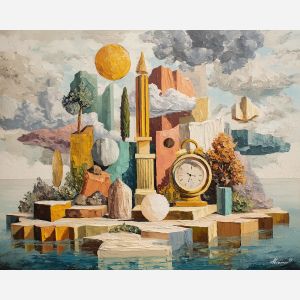 man, ray, palette knife, oil painting, impasto, textured surface, modern art, symbolic, expressive, visual art, creative, painterly, bold colors, contemporary, conceptual, illustrative, abstract